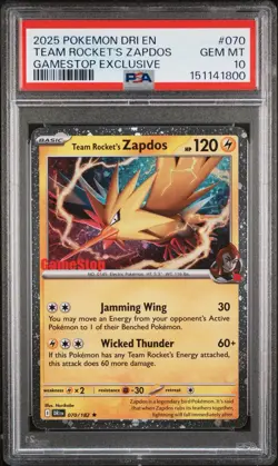 2025 POKEMON DRI EN-DESTINED RIVALS #070 TEAM ROCKET'S ZAPDOS PSA 10 - Image 1