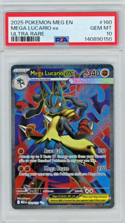 2025 Pokemon Mega Evolution Mega Lucario ex 160/132 Ultra Rare PSA 10 - Image 1