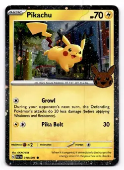 Pikachu 018/091 Common Paldean Fates Pokemon Cosmo Holo HP - Image 1