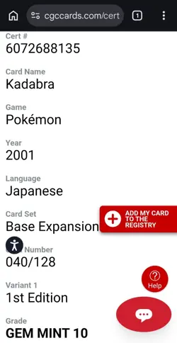 🔥💥 Kadabra 1st Edition 040/128 Pokemon Gem Mint 10 Base Expansion Pack - Image 2