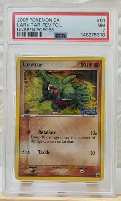 2005 Pokemon EX Unseen Forces Larvitar-Reverse Foil #61 NM 7 *NEWLY GRADED* - Image 3