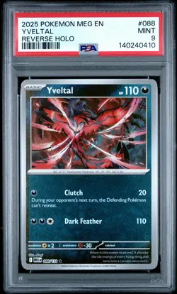 2025 POKEMON MEG EN-MEGA EVOLUTION REVERSE HOLO #088 YVELTAL PSA 9 - Image 1