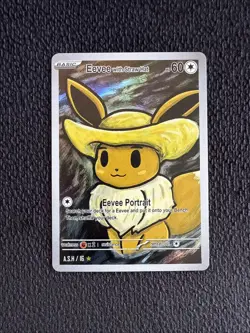 Eevee with Straw Hat - Holo Foil Gen 1 - After Skool Hobby Fan Art - Pokemon - Image 1