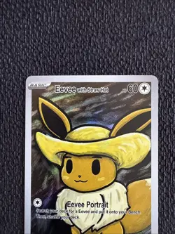 Eevee with Straw Hat - Holo Foil Gen 1 - After Skool Hobby Fan Art - Pokemon - Image 3