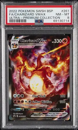 2022 POKEMON SWSH BLACK STAR PROMO #261 FULL ART/CHARIZARD VMAX PSA 8 - Image 1