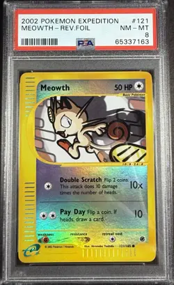 2002 Pokemon Expedition 121 Meowth Reverse PSA 8 NM-MT - Image 1