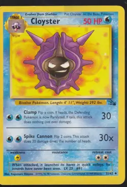 Cloyster Uncommon Fossil 32/62 Pokemon Trading Card TCG - Image 1