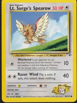 Lt. Surge's Spearow Common Gym Heroes 083/132 Pokemon Trading Card TCG - Image 1