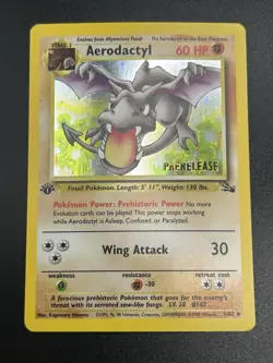 AERODACTYL Prerelease Pokemon Card - WOTC - 1st Edition Fossil 1/62 HOLO LP (B) - Image 3