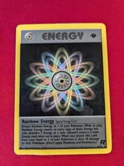 Pokemon TCG Rainbow Energy 80/82 Team Rocket Holo Pokemon Card Played - Image 1