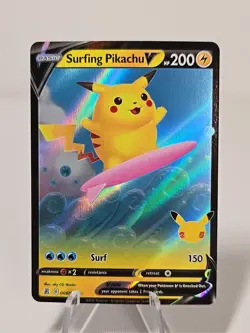 Pokemon TCG SWSH Celebrations Surfing Pikachu V 008/025 Ultra Rare Holo NM! - Image 1