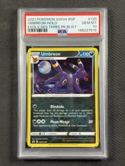 Pokemon Cards TCG PSA 10 GEM MT Umbreon Holo Evolving Skies 3 Pack Blister #129 - Image 1