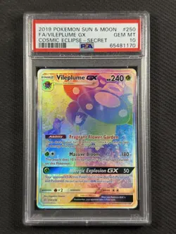 Pokemon Cards TCG PSA 10 GEM MT Vileplume GX Cosmic Eclipse Secret S&M 250/236 - Image 1