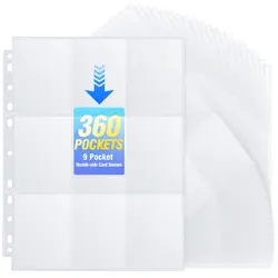 360 Pockets Binder Card Sleeves Double-Sided 9 Pocket Trading Card Pages for ... - Image 1