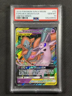 Pokemon Cards TCG PSA 10 Espeon & Deoxys GX Unified Minds Tag Team S&M 72/236 - Image 1