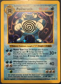 Poliwrath Shadowless Holo Rare Base Set 13/102 Pokemon Card - WOTC 1999 - Image 1