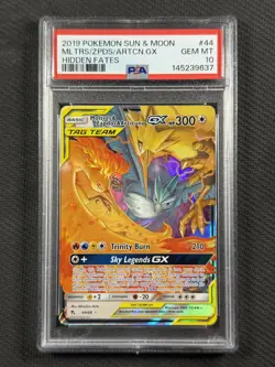 Pokemon Cards TCG PSA 10 GEM MT Moltres Zapdos Articuno GX Hidden Fates 44/68 - Image 1