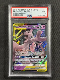 Pokemon Cards TCG PSA 9 MINT Mewtwo & Mew GX Tag Team Unified Minds S&M 71/236 - Image 1