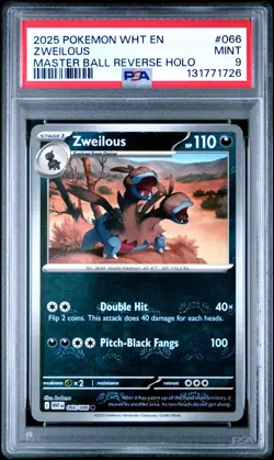 2025 POKEMON WHT EN-WHITE FLARE MASTER BALL REVERSE HOLO #066 ZWEILOUS PSA 9 - Image 1