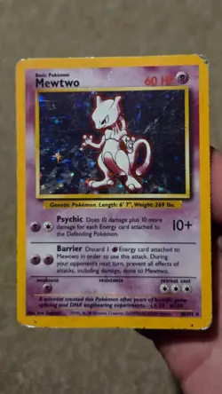 Mewtwo 10/102 Base Set Holo – Vintage Pokemon Card WOTC 1999 – Played - Image 1