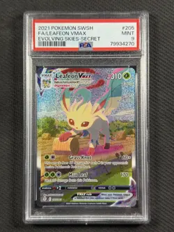 Pokemon Cards TCG PSA 9 MINT Leafeon Vmax FA Secret Evolving Skies SWSH 205/203 - Image 1