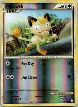 Meowth 75/123 HeartGold SoulSilver Reverse Holo MP - Image 1