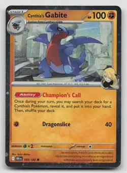 Pokemon Cynthia’s Gabite 103/182 Holo Rare Trainer’s Pokemon Destined Riv - Image 1