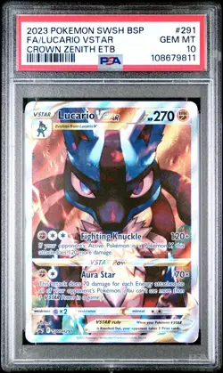 2023 POKEMON SWSH BLACK STAR PROMO #291 FULL ART/LUCARIO VSTAR PSA 10 - Image 1