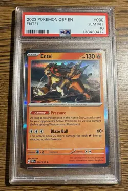 PSA 10 Gem Mint 💎 2023 POKEMON OBF EN-OBSIDIAN FLAMES #030 ENTEI - POP56! - Image 1