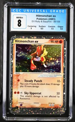 Pokemon 2003 EX Ruby & Sapphire Hitmonchan ex Holo 98/109 CGC 8 (not psa) - Image 1