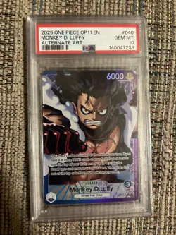 One Piece CCG Monkey.D.Luffy Alternate Art OP11-040 PSA 10 Gem Mint - Image 1