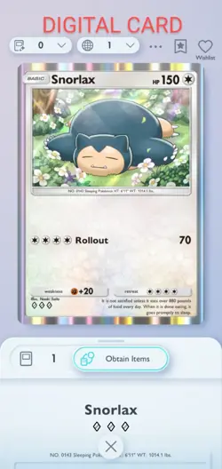 Pokemon Pocket Mobile Game Genetic Apex Set Snorlax ◇◇◇ Rare Digital Trade Card - Image 1