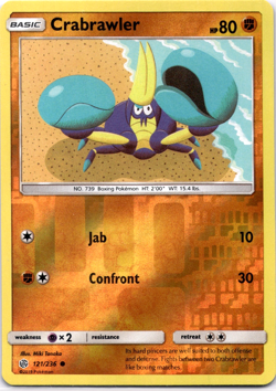 Pokemon TCG Crabrawler 121/236 Cosmic Eclipse Reverse Holo Rare Lightly Played - Image 1