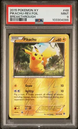 2015 POKEMON XY BREAKTHROUGH #48 PIKACHU-REVERSE FOIL PSA 9 - Image 1