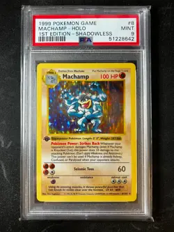 Machamp - Pokemon 1999 1st Edition Shadowless Base set Holo 8/102 - PSA 9 MINT - Image 1