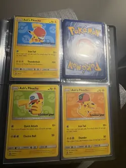 PROMO Ash's Pikachu Pokemon Cards - Green (SM112), Blue (SM114), Orange (SM110) - Image 1