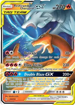 Pokemon TCG Reshiram Charizard GX Tag Team Sm-Unbroken Bonds 20/214 - Image 1