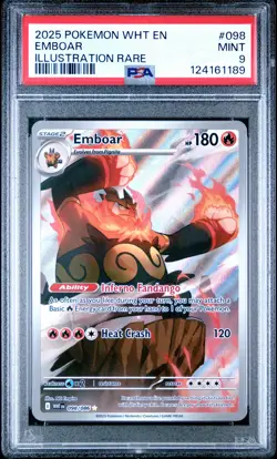 2025 Pokemon WHT EN-White Flare Emboar #098 Illustration Rare PSA 9 - Image 1