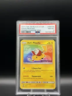 Pokemon Ash's Pikachu SM108 SM Black Star Promo Regular PSA 8 - 2017 - Image 1
