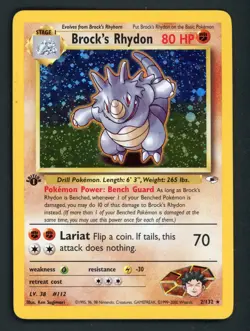 Brock's Rhydon 1st Edition Holo Rare 002/132 Gym Heroes Pokemon Card NM/LP - Image 1