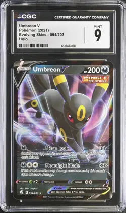 CGC 9 MINT Umbreon V 094/203 Evolving Skies Ultra Rare Holo 2021 Pokemon Card - Image 1