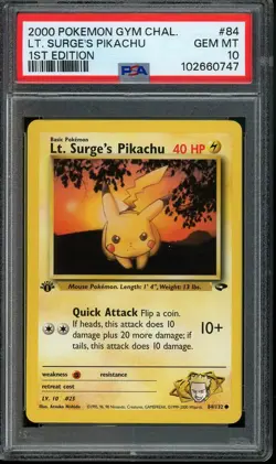 2000 POKEMON GYM CHALLENGE 1ST ED #84 LT. SURGE'S PIKACHU PSA 10 - Image 1