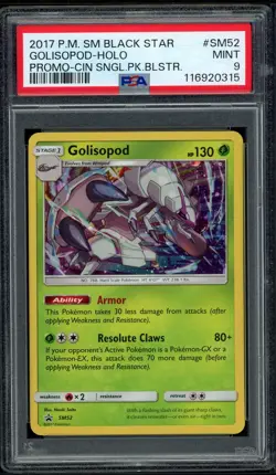 2017 Pokemon PSA 9 SM Golisopod Black Star Promo SM52 Crimson Blister Holo Card - Image 1