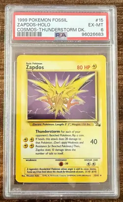 1999 Pokemon Fossil #15 Zapdos Holo Cosmos Thunderstorm PSA 6 EX-MT - Image 1