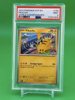 2024 POKEMON SVP EN-SV BLACK STAR PROMO WORLD CHAMPIONSHIPS #190 PIKACHU PSA 9 - Image 1