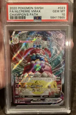 2020 Pokemon SWSH FA Alcremie VMAX 023/073 Champion’s Path Ultra Rare PSA 10 - Image 1