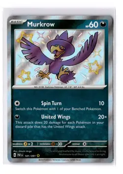 Murkrow - 181/091 Scarlet & Violet Paldean Fates Shiny Rare - NM - POKEMON TCG - Image 1