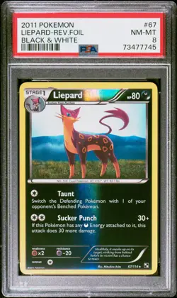 PSA 8 Liepard Reverse Holo 67/114 Emerging Powers Black and White Pokemon Card - Image 1