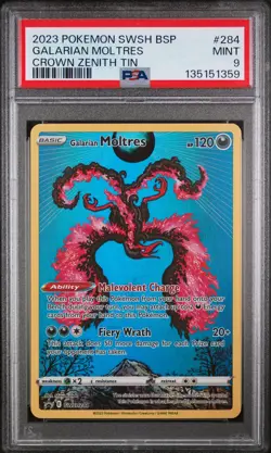 2023 POKEMON SWSH BLACK STAR PROMO CROWN ZENITH TIN #284 GALARIAN MOLTRES PSA 9 - Image 1