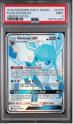 2019 POKEMON HIDDEN FATES GLACEON GX FULL ART SV55/SV94 PSA 9 - Image 1